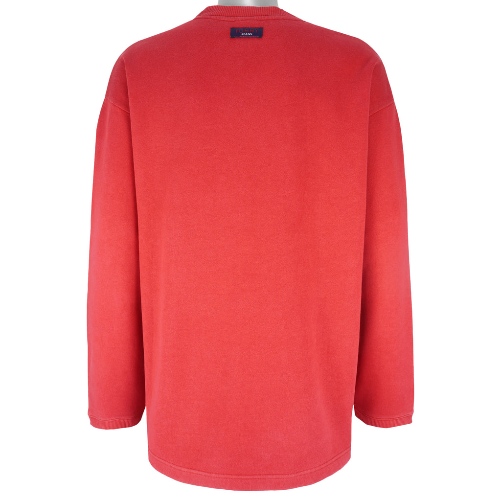 Tommy Hilfiger - Red Embroidered Crew Neck Sweatshirt 1990s X-Large Vintage Retro