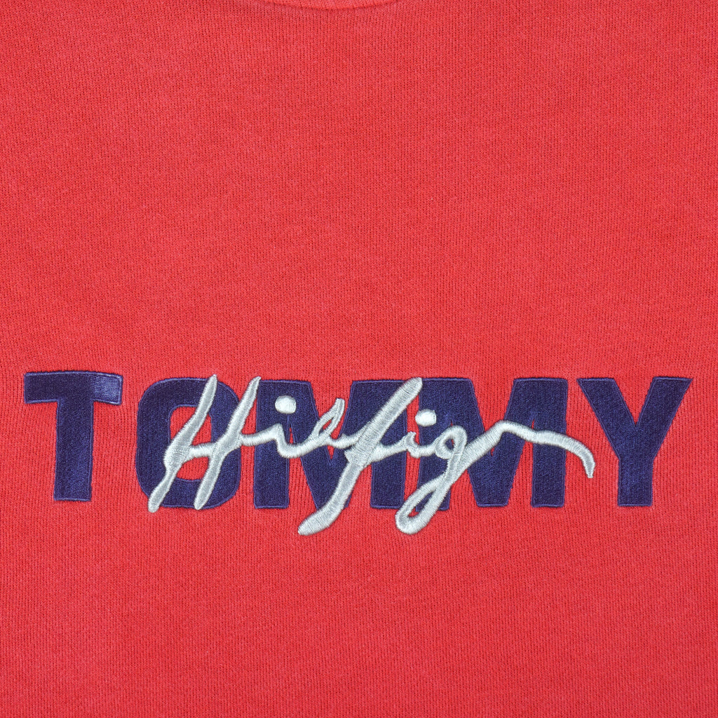 Tommy Hilfiger - Red Embroidered Crew Neck Sweatshirt 1990s X-Large Vintage Retro