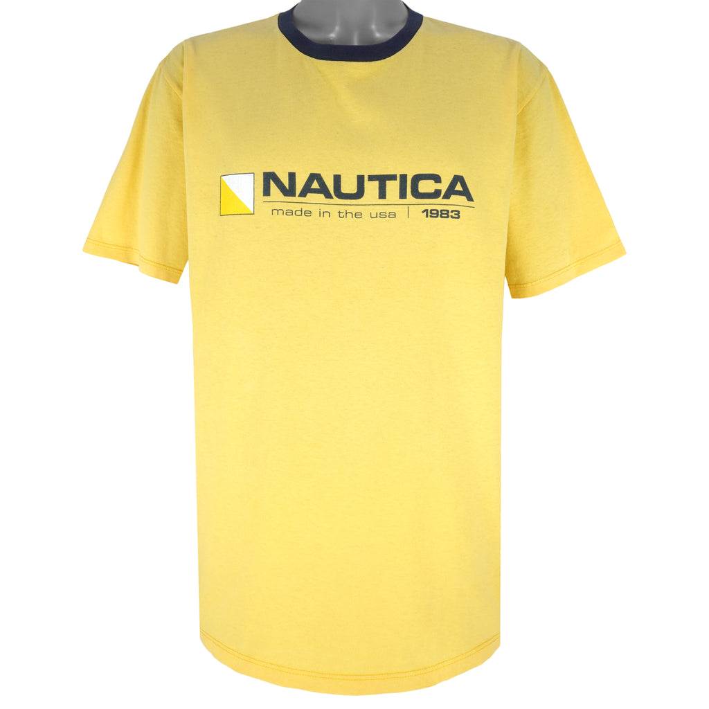 Nautica - Yellow Made In The USA T-Shirt 1990s Large Vintage Retro