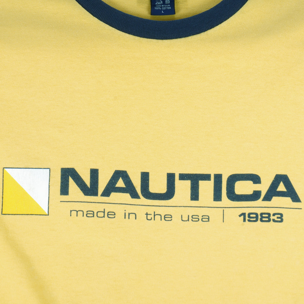 Nautica - Yellow Made In The USA T-Shirt 1990s Large Vintage Retro