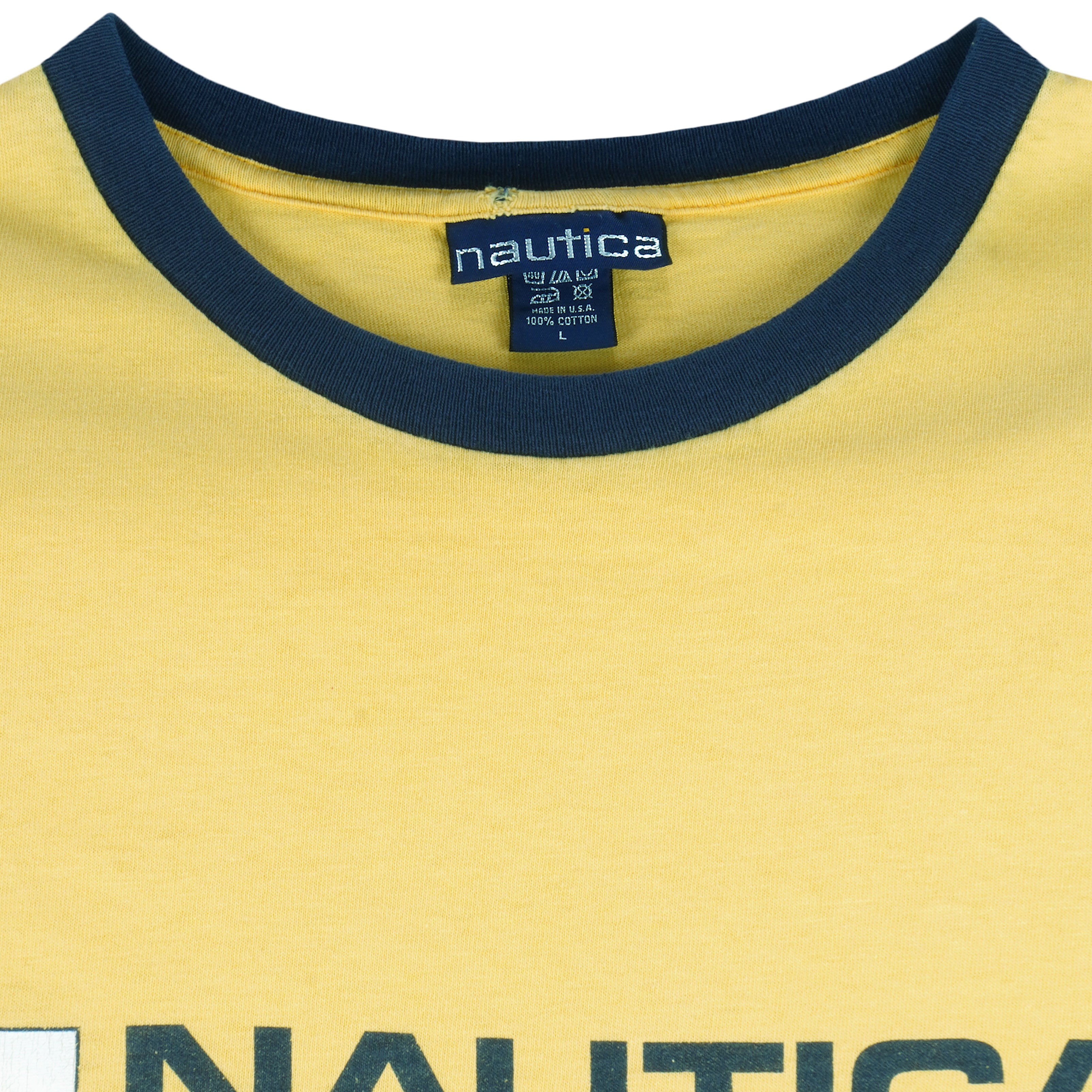 Nautica - Yellow Made In The USA T-Shirt 1990s Large Vintage Retro