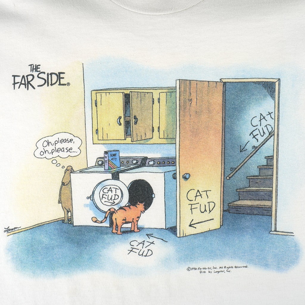Vintage (The Far Side) - Cat Fud Hide and Seek T-Shirt 1990 X-Large Vintage Retro