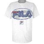 FILA - Grey Big Logo T-Shirt 1990s Large