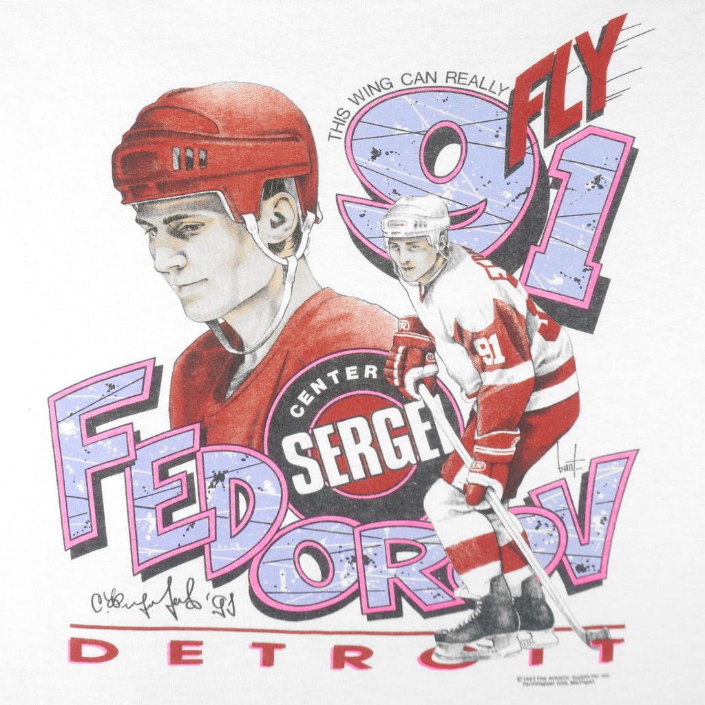 NHL (Screen Stars Best) - Detroit Red Wings Fedorov T-Shirt 1992 Large Vintage Retro Hockey