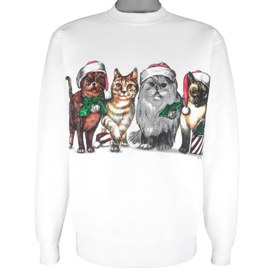 Vintage (Oneita) - Christmas Cats Two Side Crew Neck Sweatshirt 1990s Medium