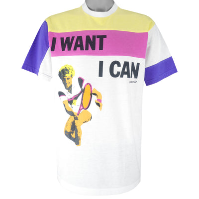 Adidas - Tennis I Want I Can T-Shirt 1990s Medium
