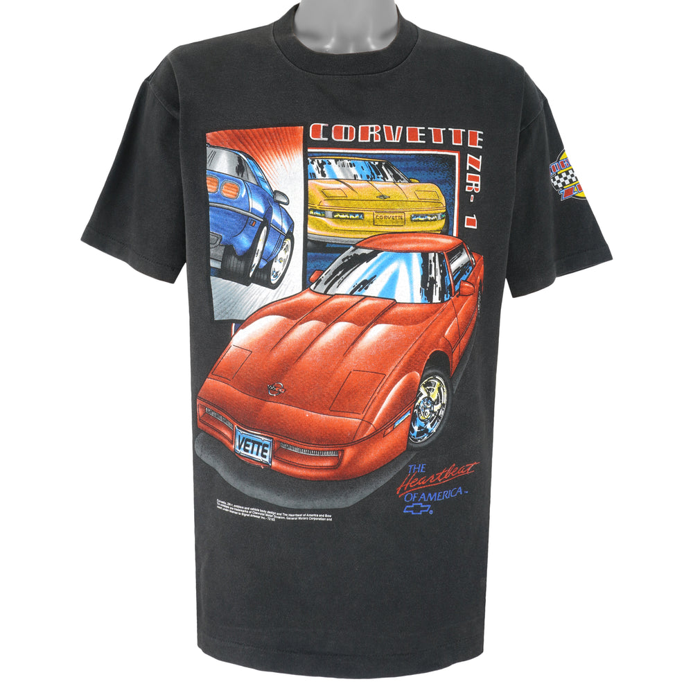 NASCAR - Black Chevrolet Corvette Racing T-Shirt 1990s Large Vintage Retro