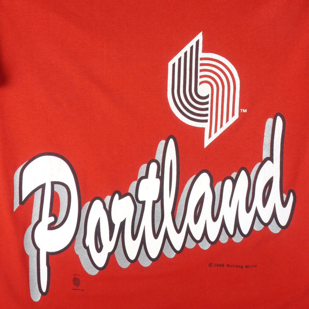 NBA (Nutmeg) - Portland Trail Blazers Big Logo T-Shirt 1989 X-Large Vintage Retro Basketball
