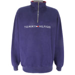Tommy Hilfiger - Blue Embroidered Crew Neck Sweatshirt 1990s Large Vintage Retro