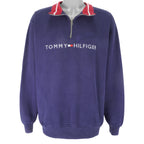 Tommy Hilfiger - Blue Embroidered Crew Neck Sweatshirt 1990s Large Vintage Retro