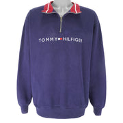 Tommy Hilfiger - Blue Embroidered Crew Neck Sweatshirt 1990s Large Vintage Retro