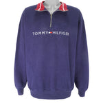 Tommy Hilfiger - Blue Embroidered Crew Neck Sweatshirt 1990s Large Vintage Retro