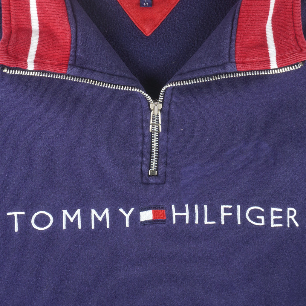 Tommy Hilfiger - Blue Embroidered Crew Neck Sweatshirt 1990s Large Vintage Retro