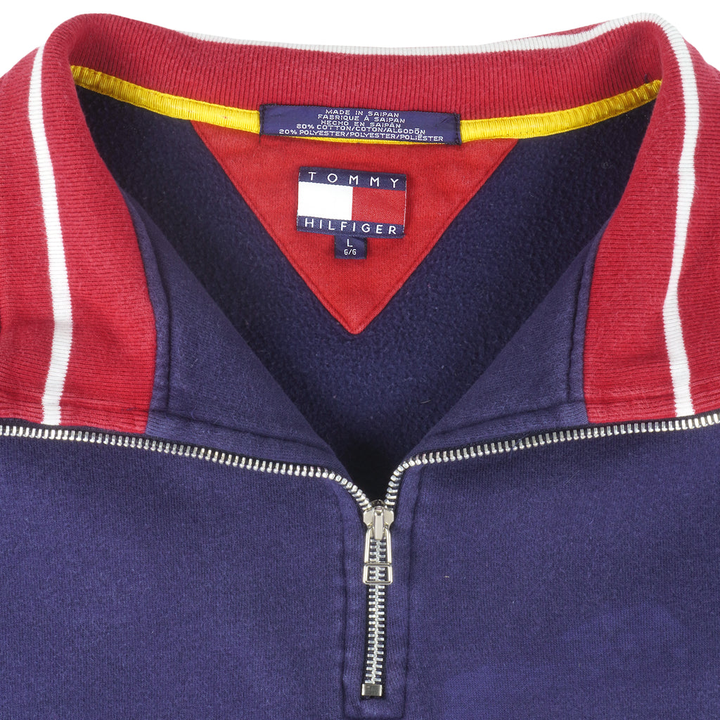Tommy Hilfiger - Blue Embroidered Crew Neck Sweatshirt 1990s Large Vintage Retro
