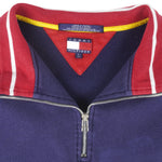 Tommy Hilfiger - Blue Embroidered Crew Neck Sweatshirt 1990s Large Vintage Retro