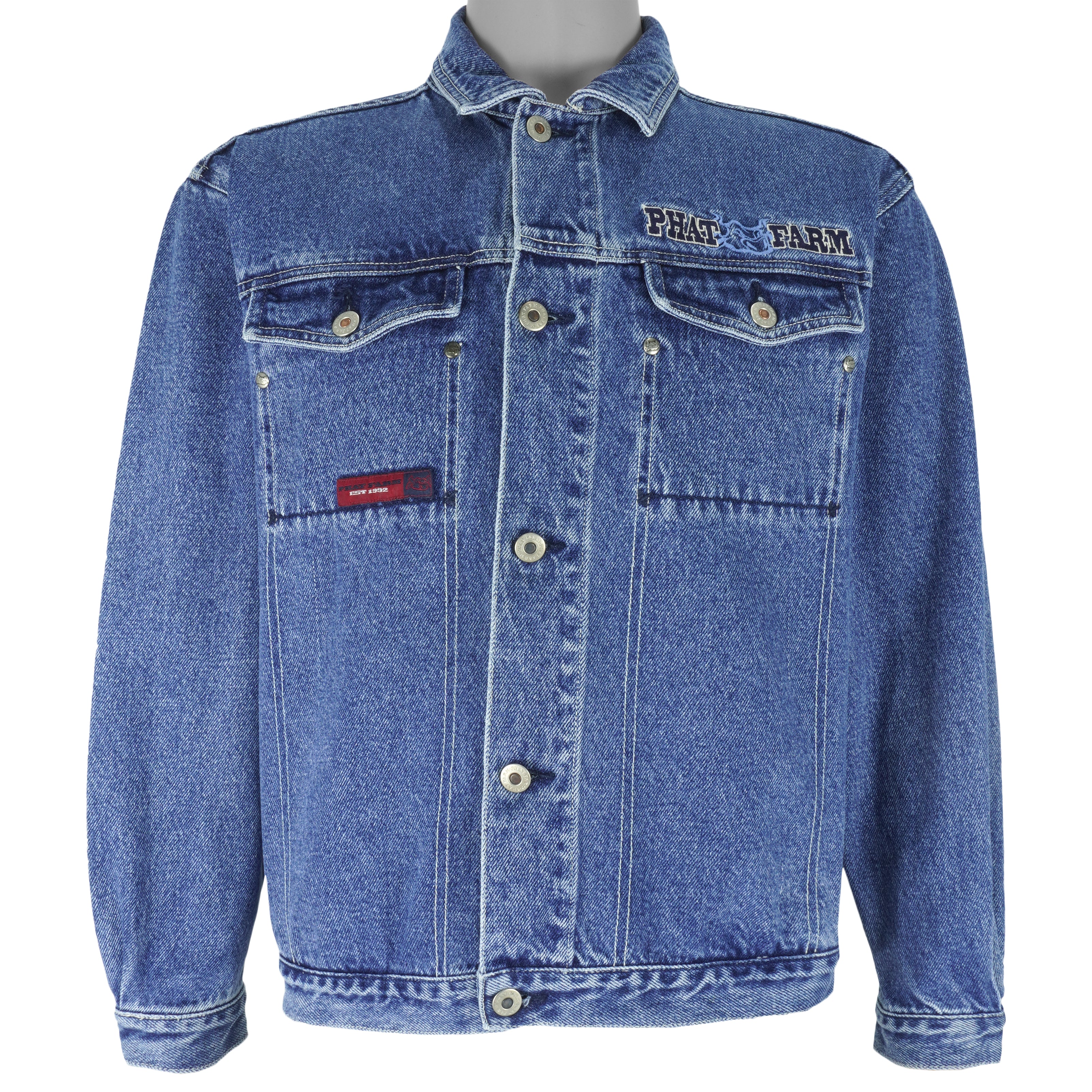 Vintage - Phat Farm Denim Bomber Jacket 1990s Large Youth Vintage Retro