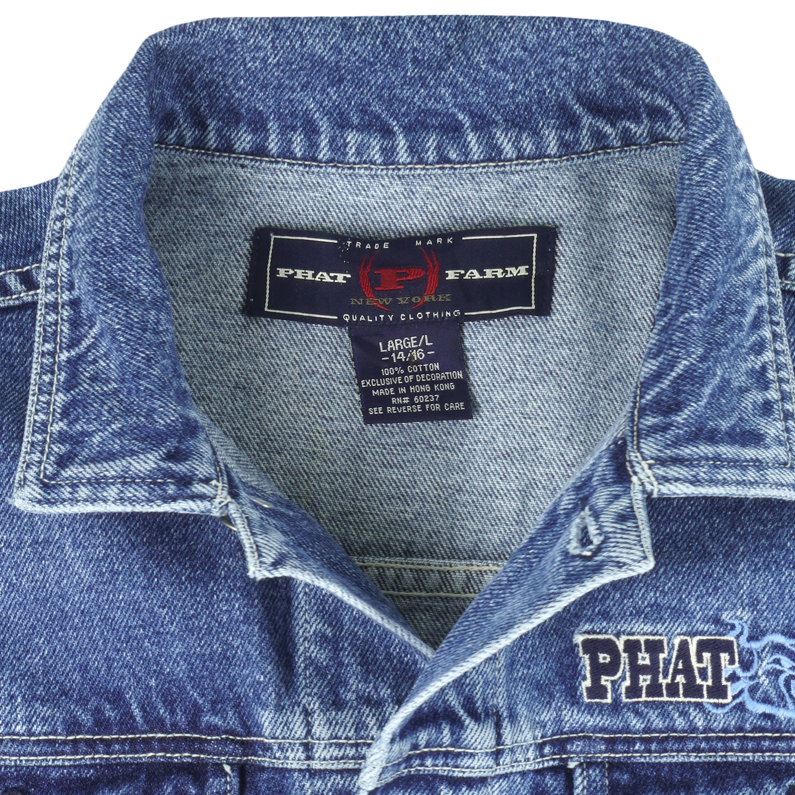 Vintage - Phat Farm Denim Bomber Jacket 1990s Large Youth Vintage Retro