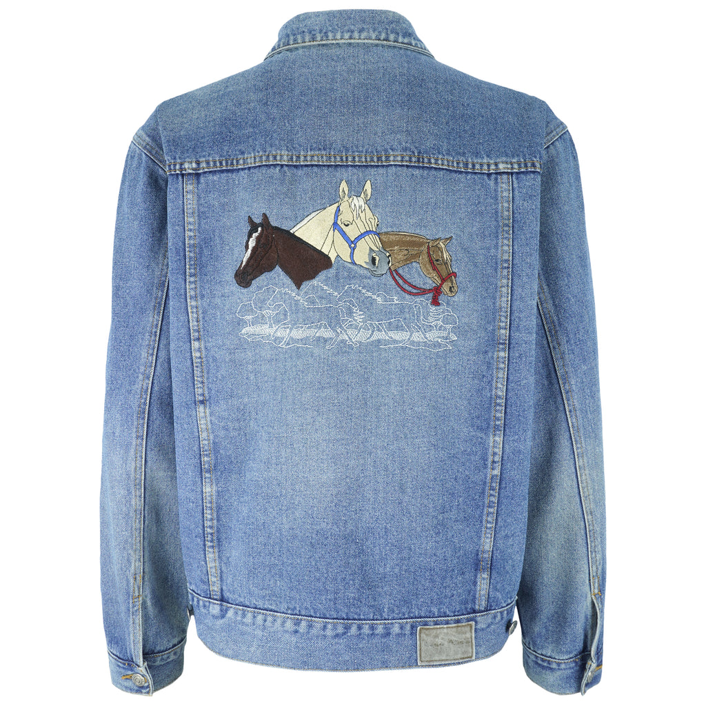 Vintage - Horses Embroidered Denim Jacket 1990s X-Large Vintage Retro