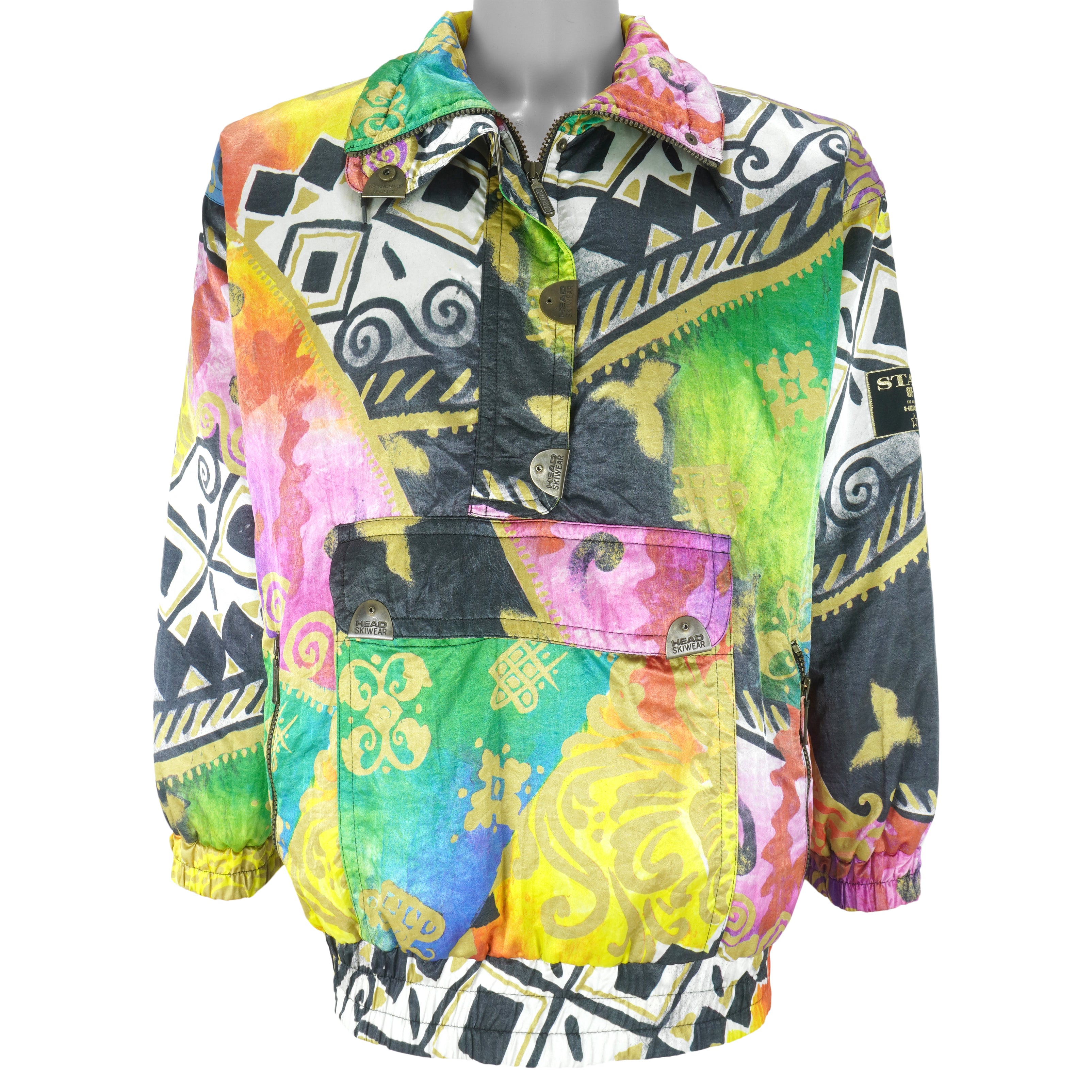 Vintage (Head) - Star Of The Hill Crazy Pattern Abstract Ski Jacket 1990s Large