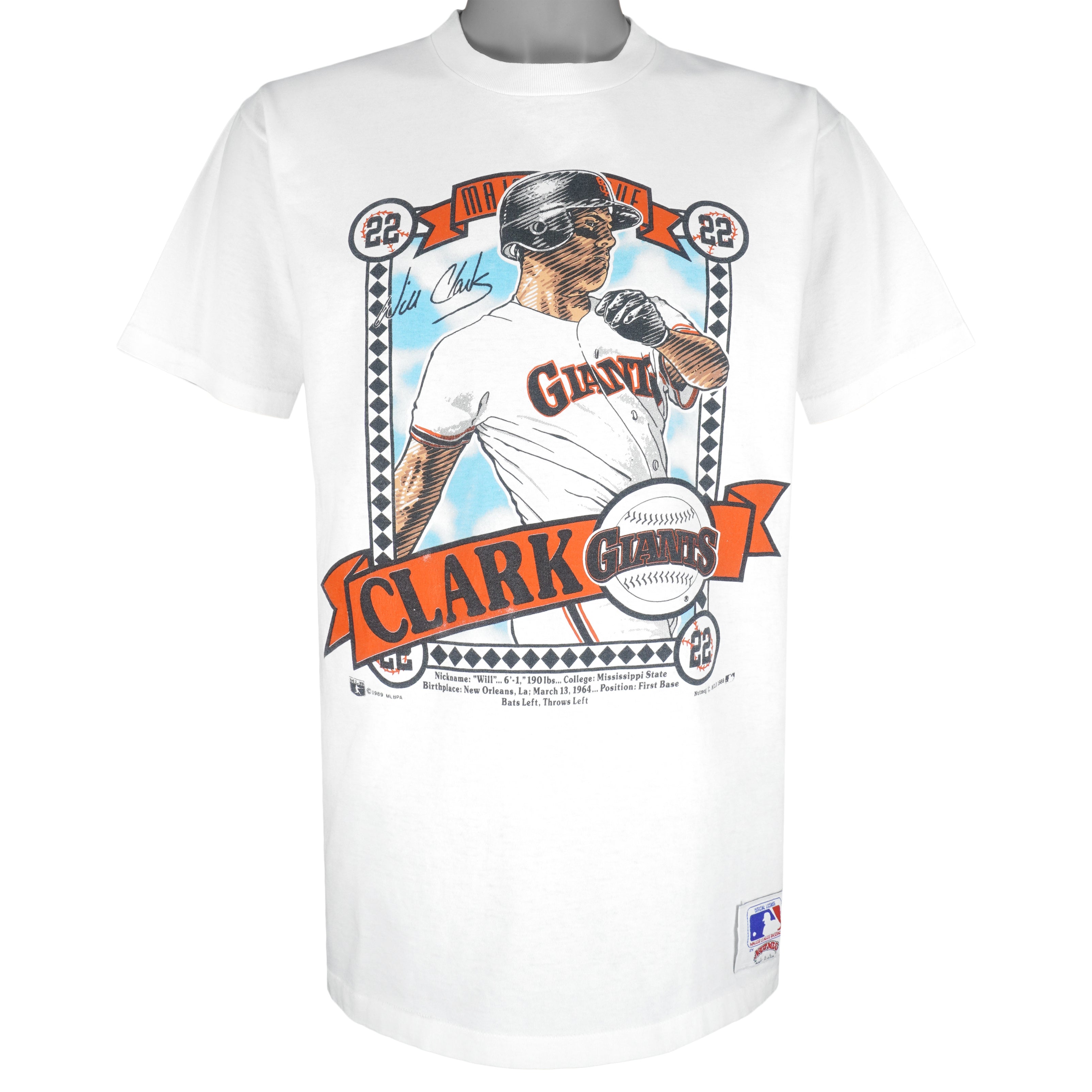 MLB (Nutmeg) - San Francisco Giants Will Clark T-Shirt 1989 Large Vintage Retro Baseball
