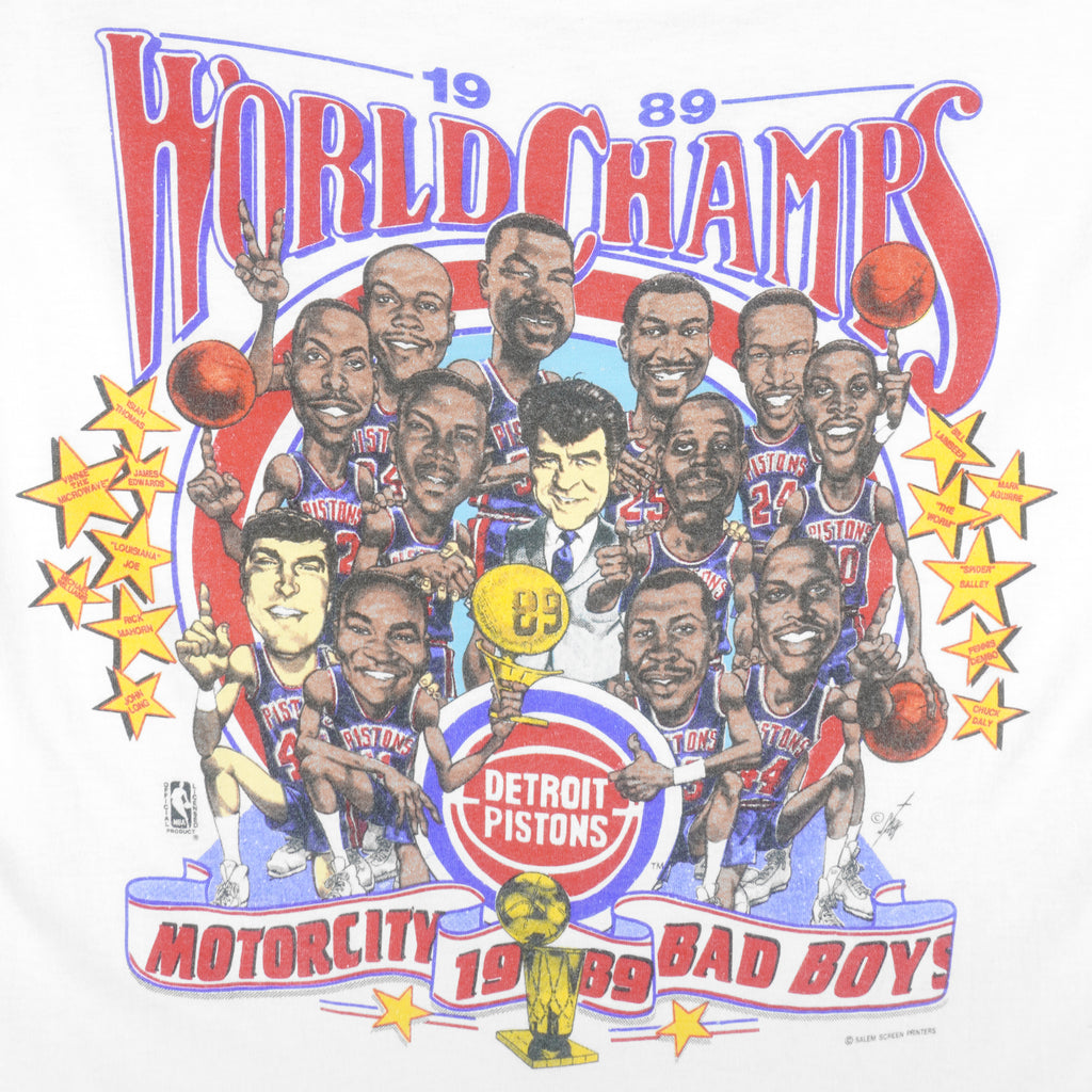 NBA - Detroit Pistons Caricature World Champions T-Shirt 1989 X-Large Vintage Retro Basketball