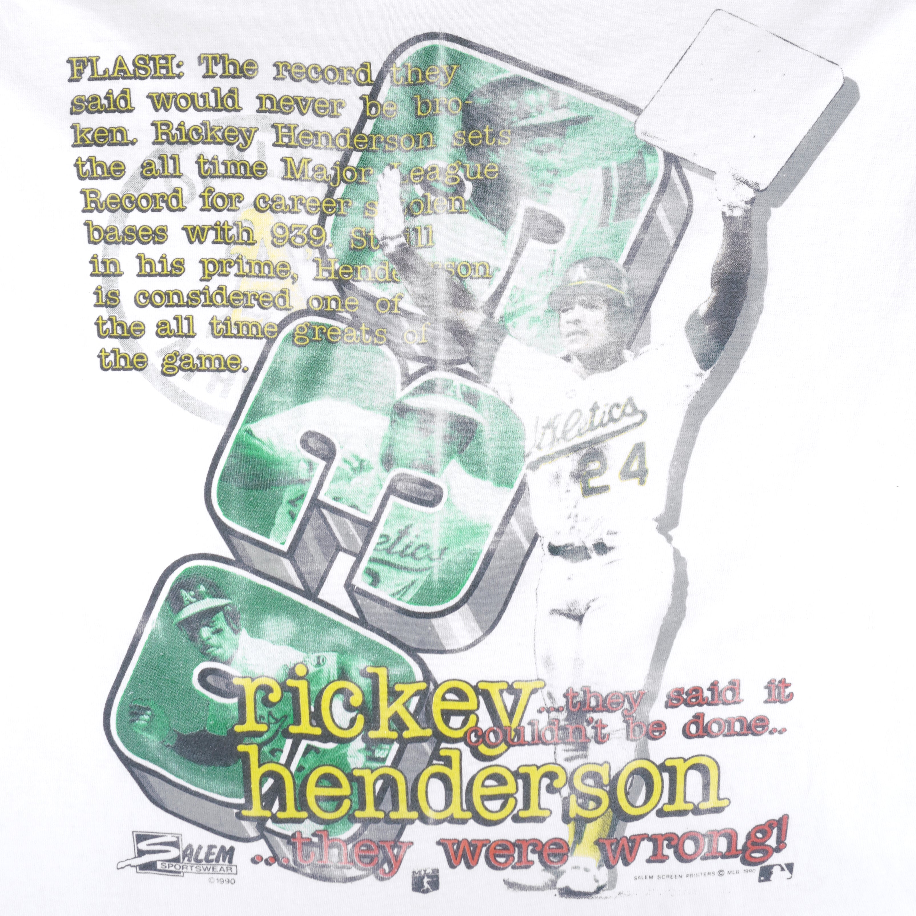 MLB (Salem) - Oakland Athletics Rickey Henderson T-Shirt 1990 X-Large Vintage Retro Baseball