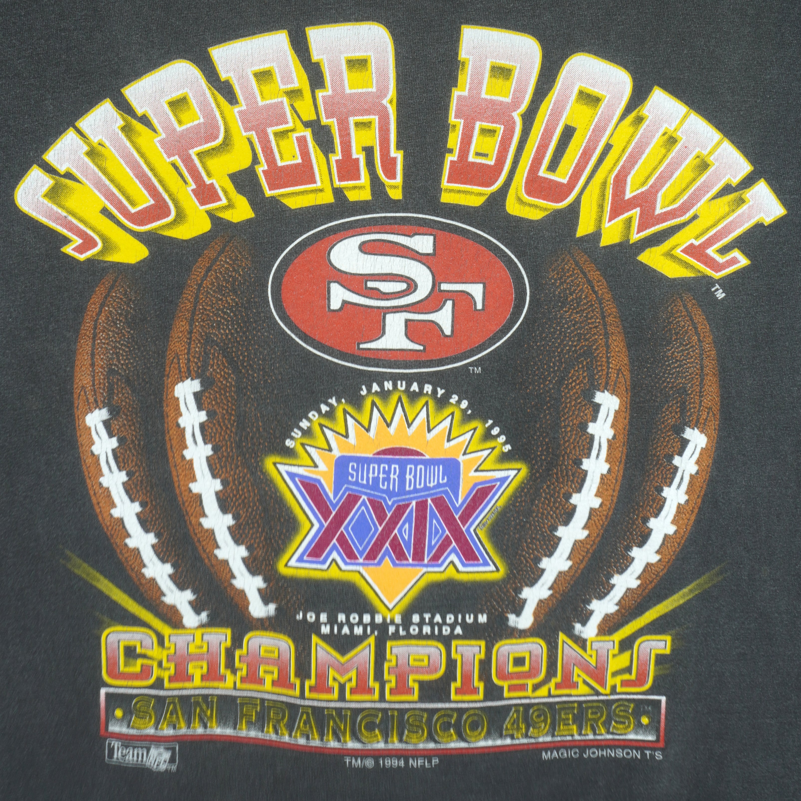 NFL (Magic Johnson T's) - Black San Francisco 49ers T-Shirt 1994 X-Large Vintage Retro Football
