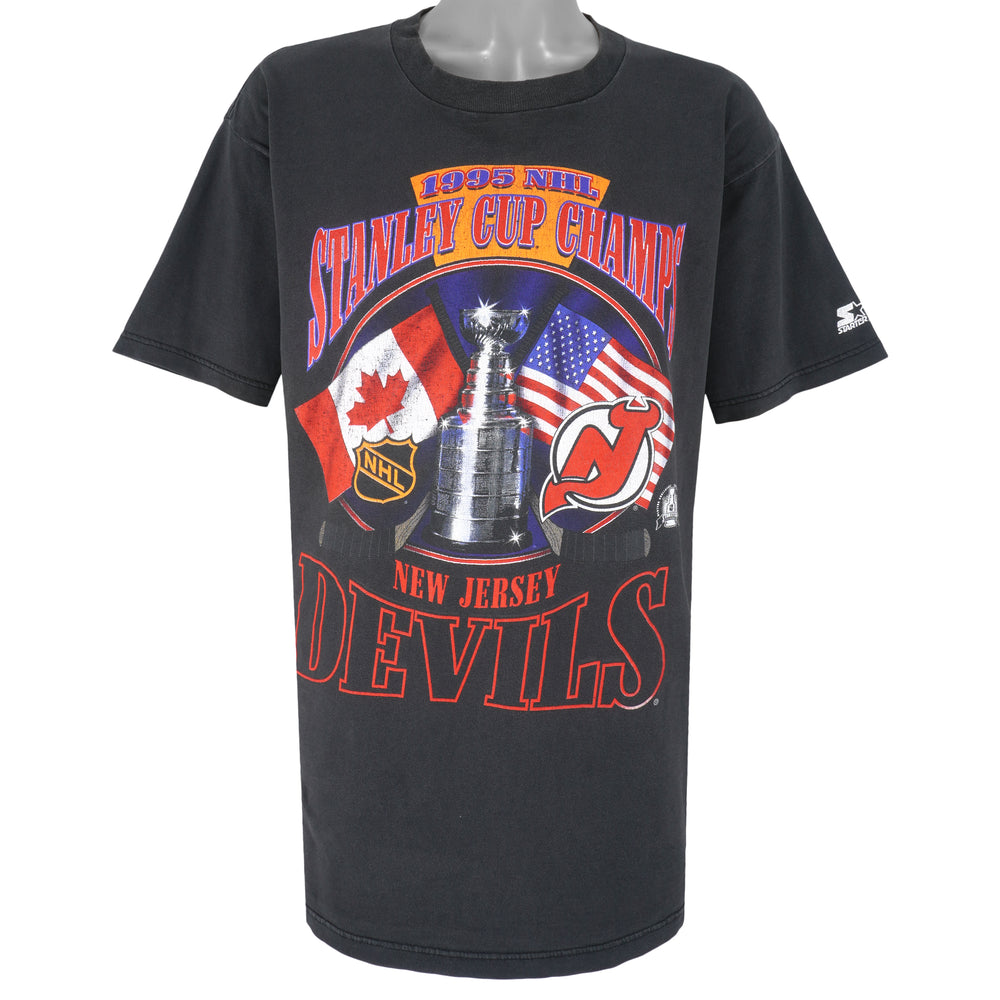 Starter - New Jersey Devils Stanley Cup Champs T-Shirt 1995 Large Vintage Retro Hockey