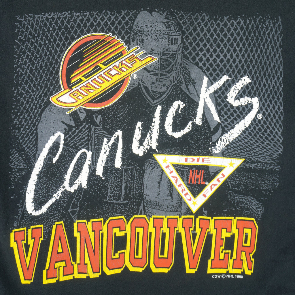 NHL - Vancouver Canucks Big Logo T-Shirt 1990 Medium Vintage Retro Hockey