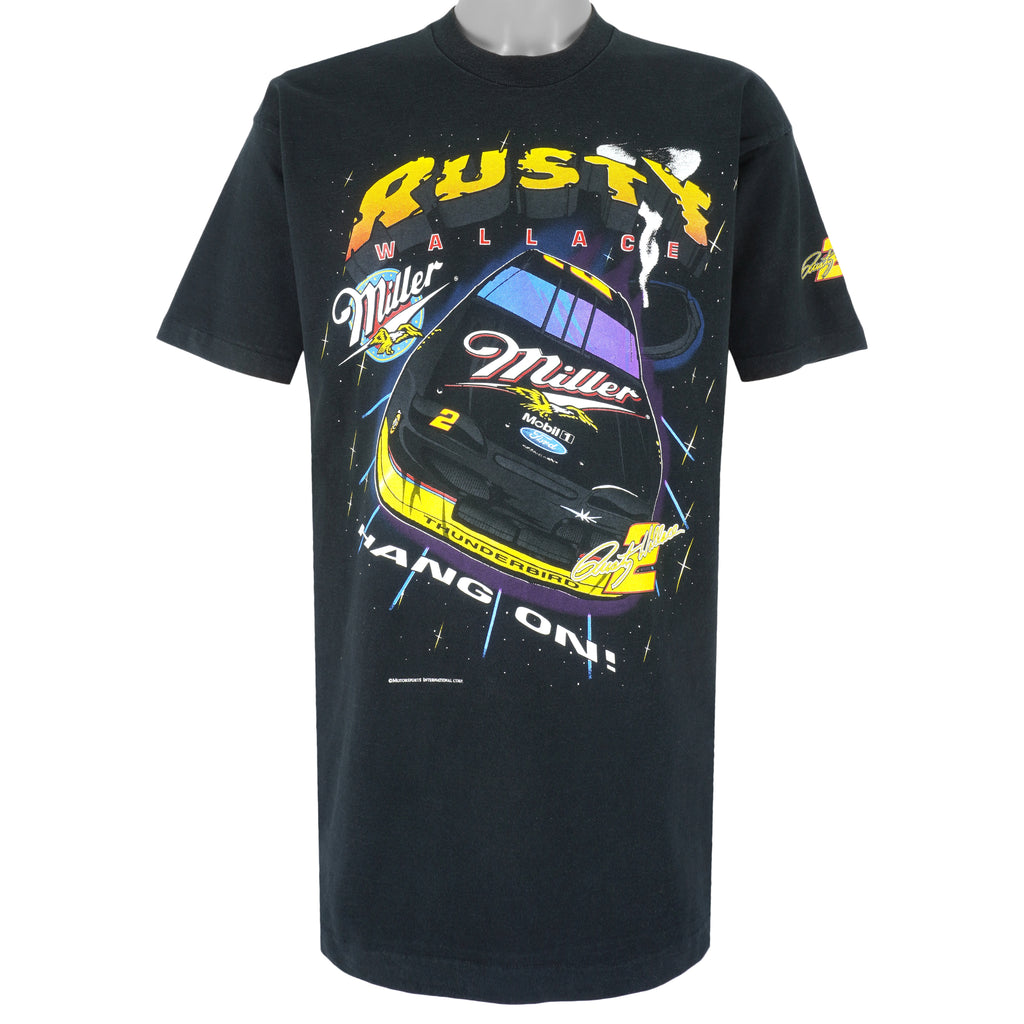 NASCAR - Rusty Wallace Miller Hang On! T-Shirt 1990s X-Large Vintage Retro