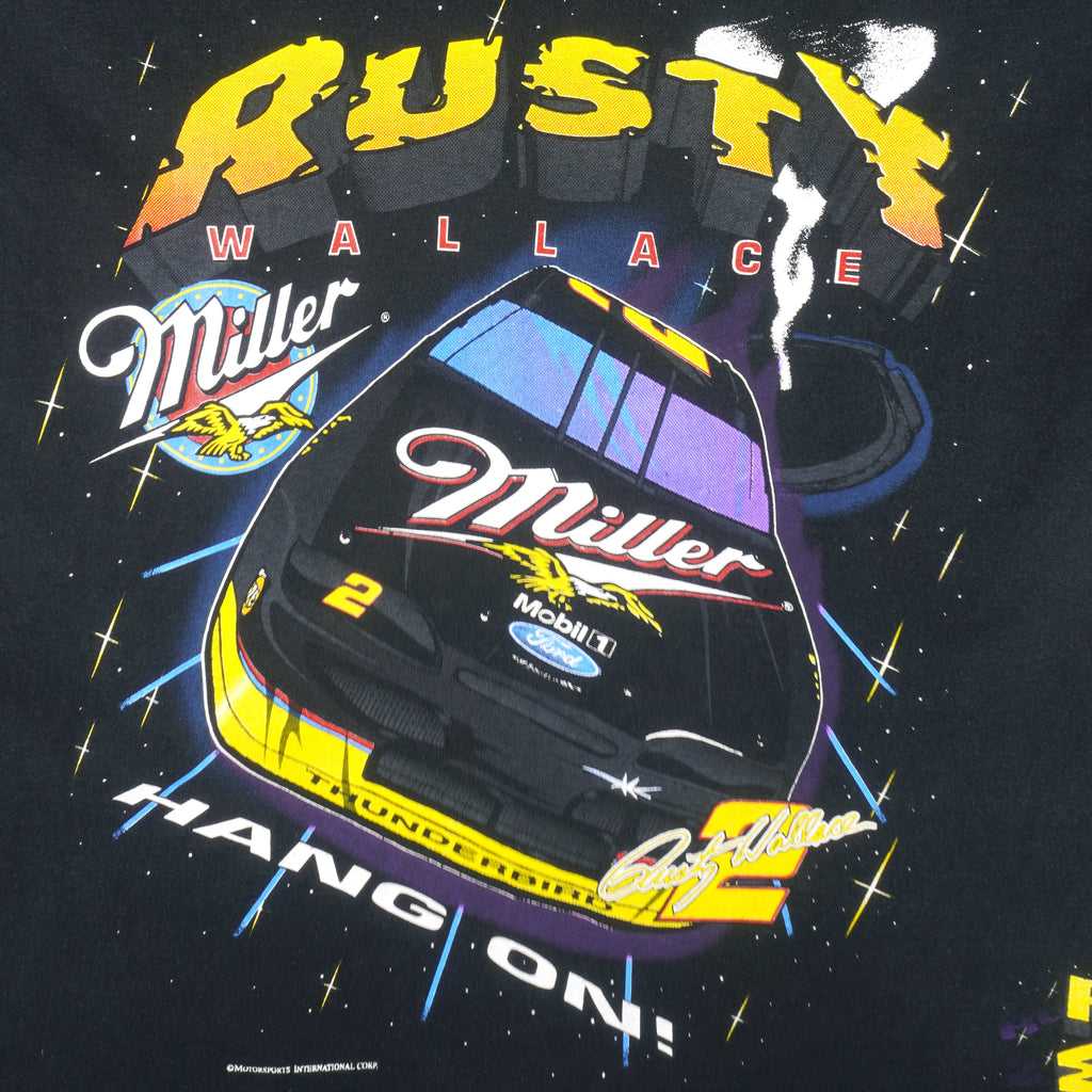 NASCAR - Rusty Wallace Miller Hang On! T-Shirt 1990s X-Large Vintage Retro