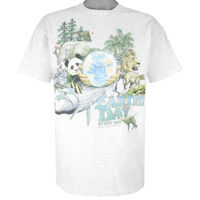 Vintage - Earth Day Every Day Animal Print Single Stitch T-Shirt 1989 X-Large