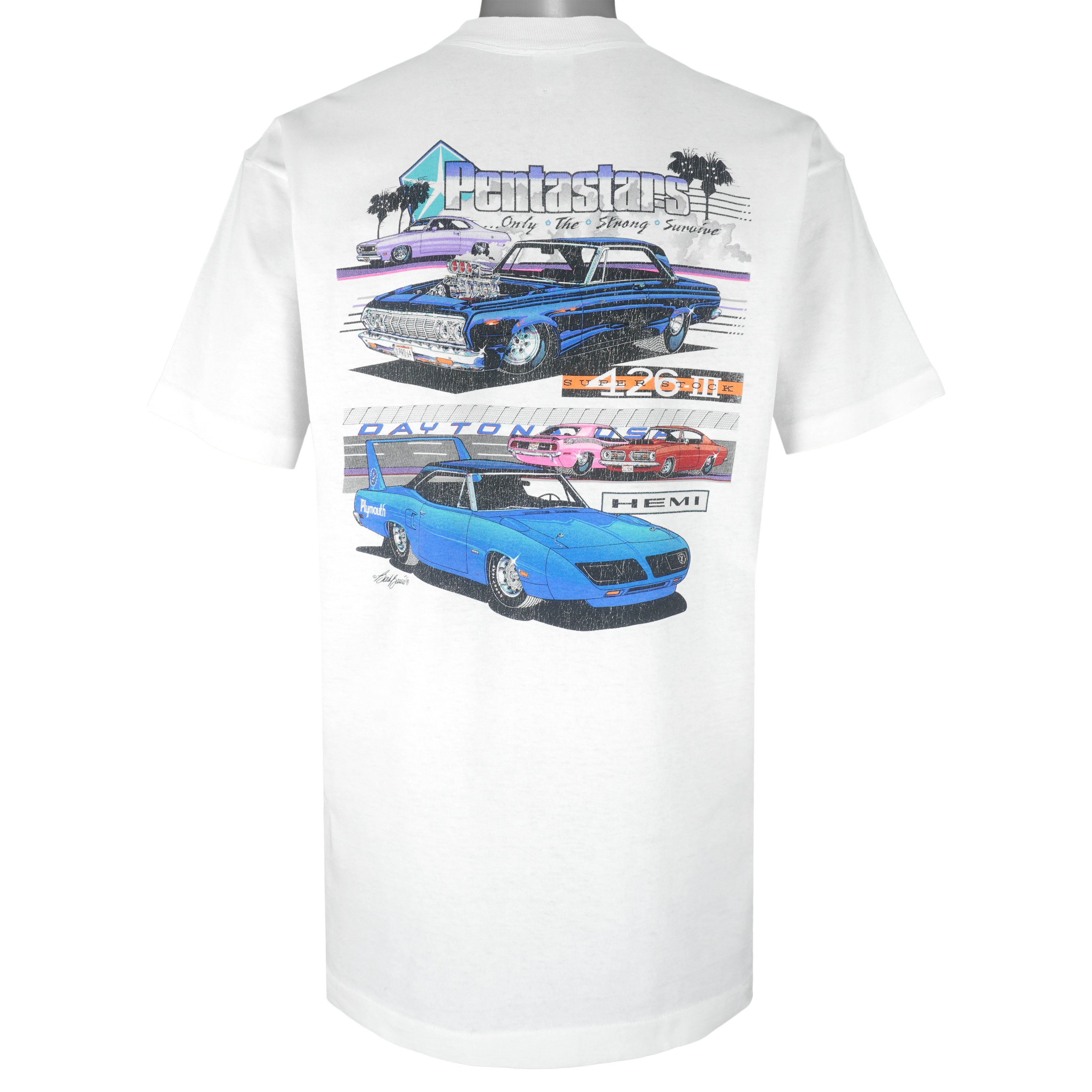 Vintage - White Plymouth Street Muscle Car T-Shirt 1990s Large Vintage Retro
