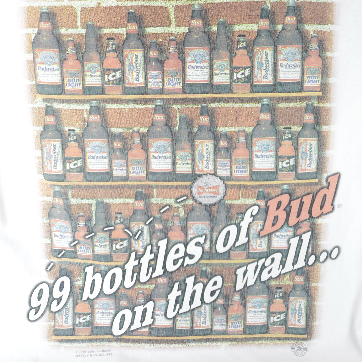 Vintage - 99 Bottles Of Bud On The Wall T-Shirt 1995 Large Vintage Retro 