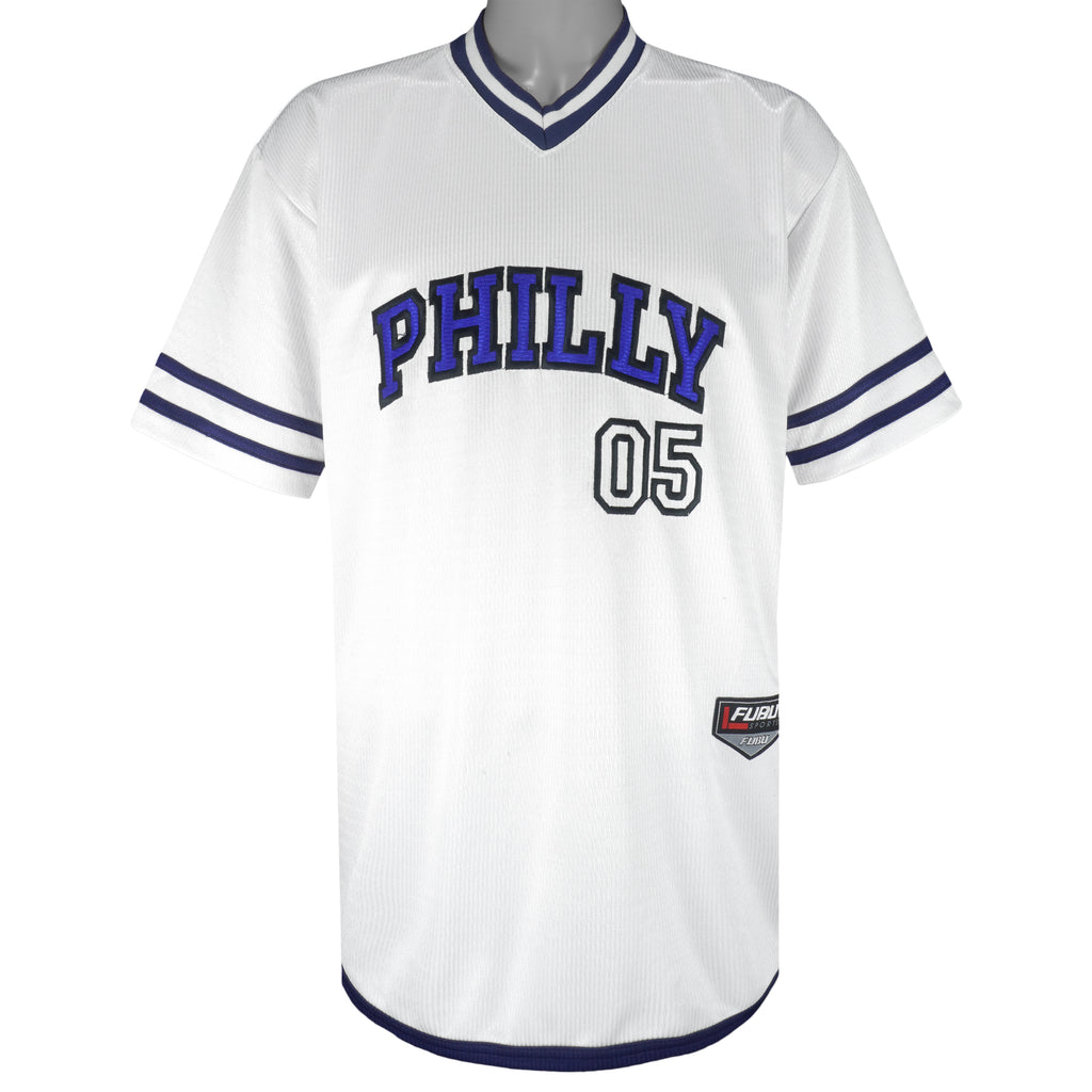 FUBU -  White Philly 05 Baseball Jersey T-Shirt 1990s Large Vintage Retro Baseball