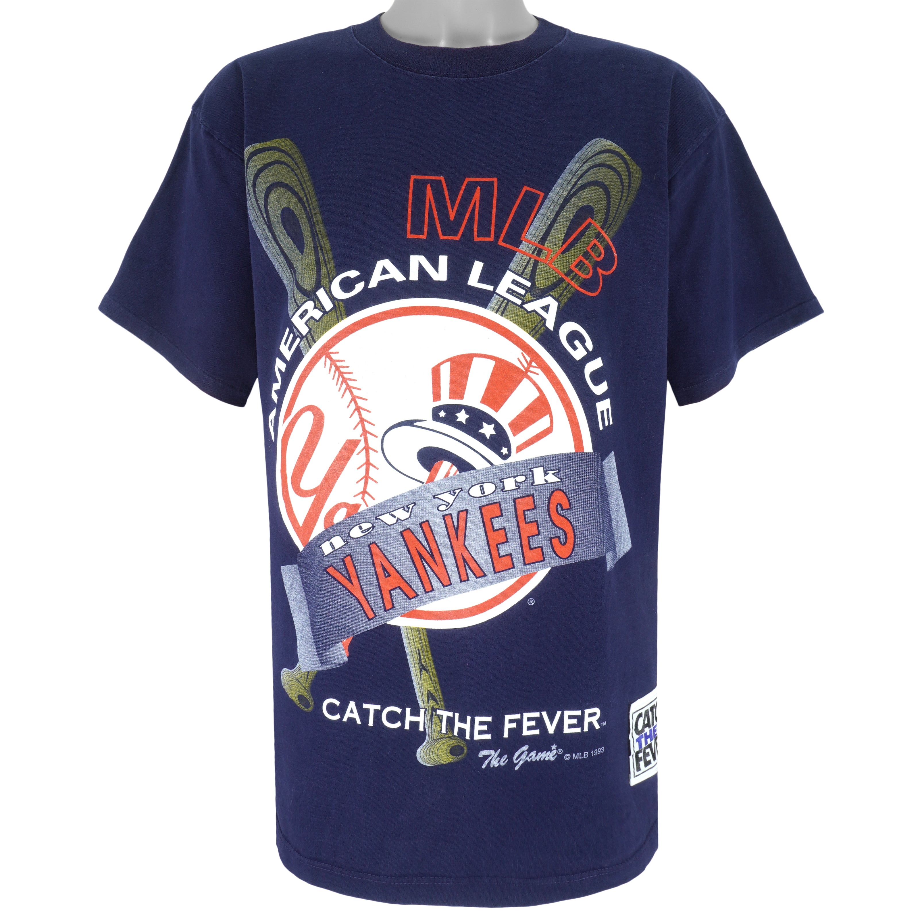 MLB (The Game) - NY Yankees Catch The Fever T-Shirt 1993 Large Vintage Retro Baseball