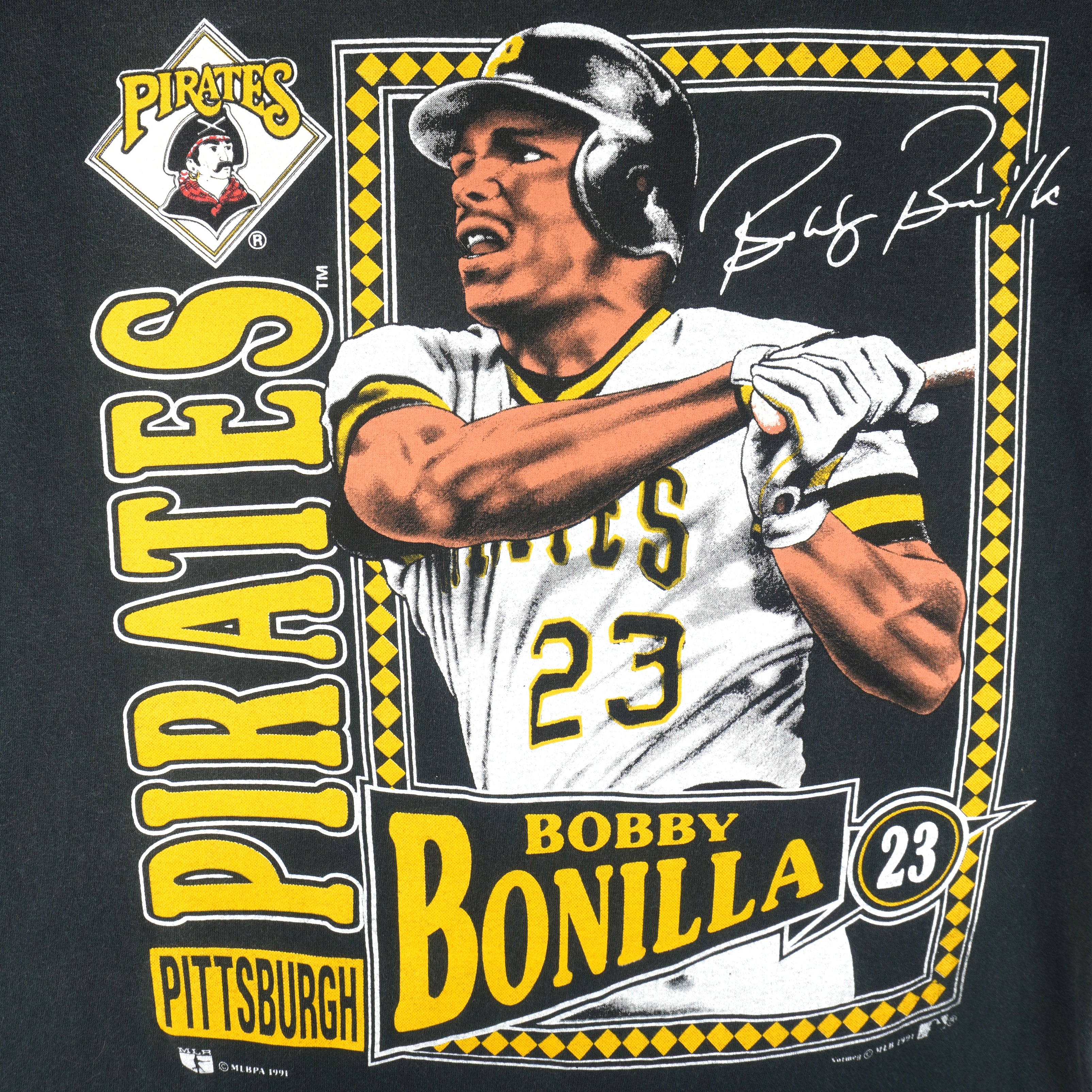 MLB (Nutmeg) - Pittsburgh Pirates Bobby Bonilla T-Shirt 1991 Large Vintage Retro Baseball