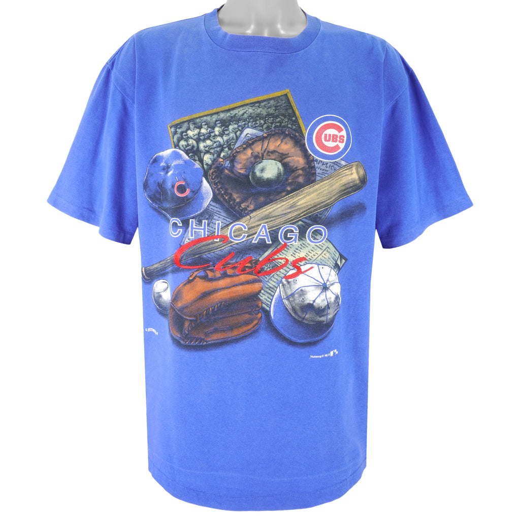 MLB (Nutmeg) - Blue Chicago Cubs T-Shirt 1990s X-Large Vintage Retro Baseball