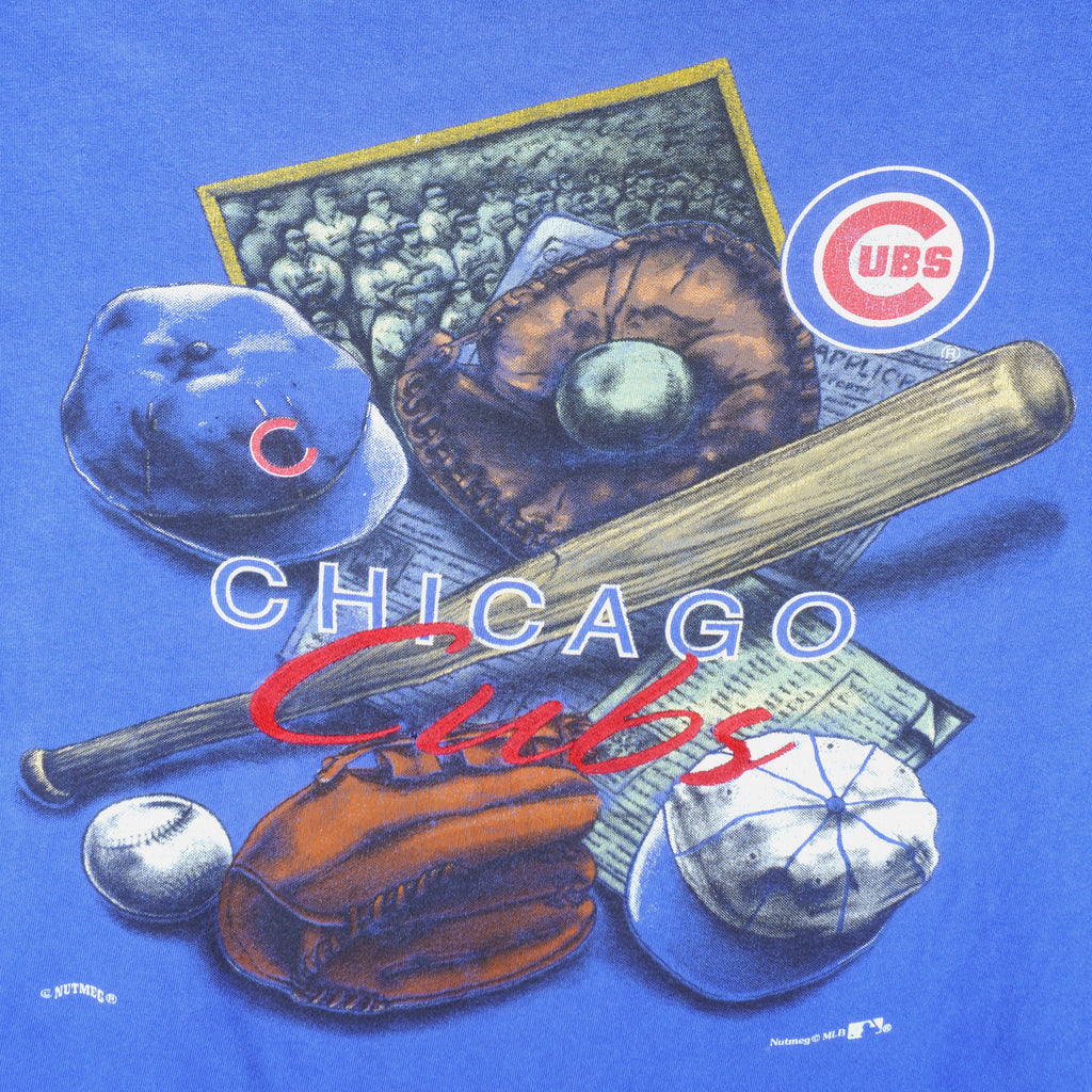 MLB (Nutmeg) - Blue Chicago Cubs T-Shirt 1990s X-Large Vintage Retro Baseball