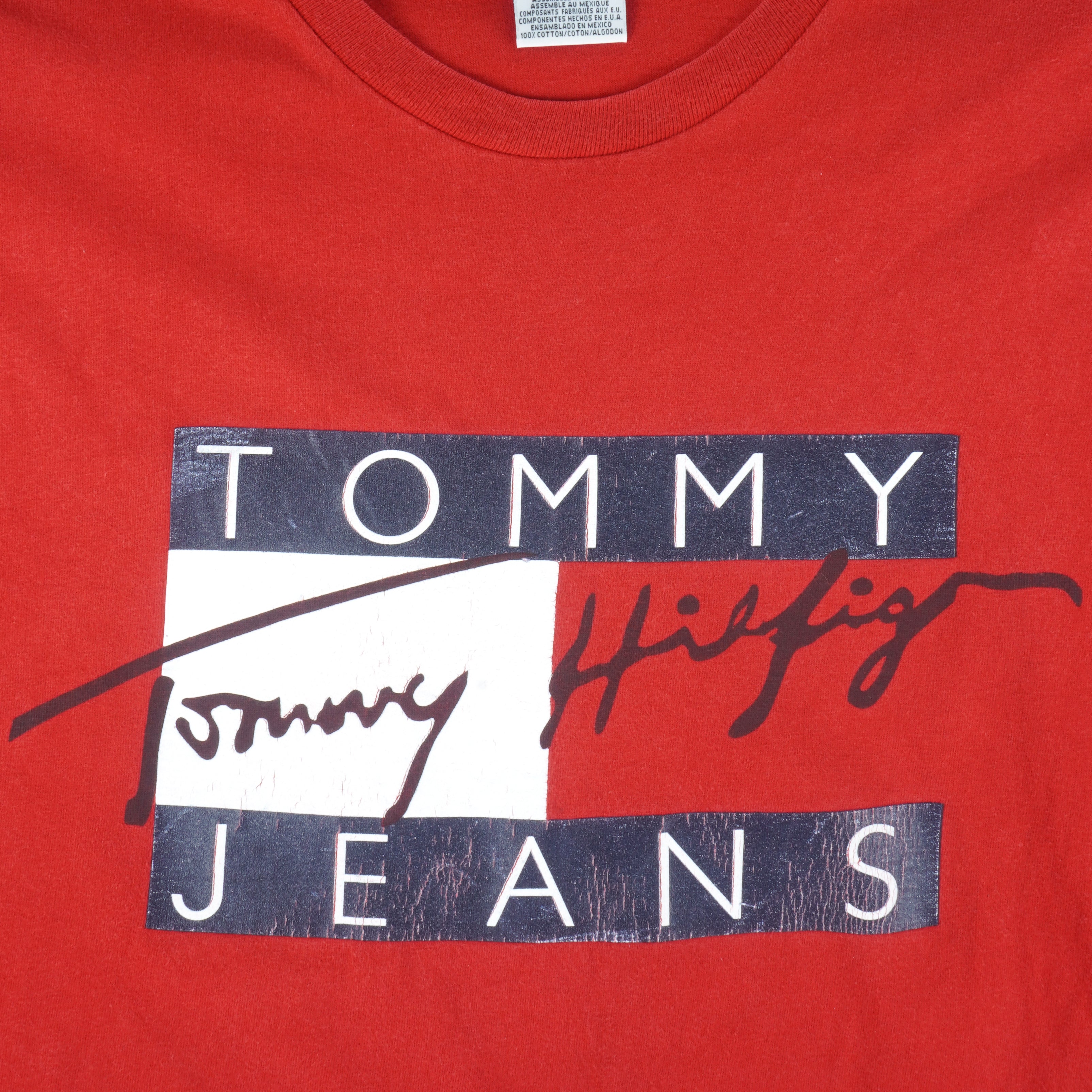 Tommy Hilfiger - Red Tommy Jeans T-Shirt 1990s X-Large Vintage Retro