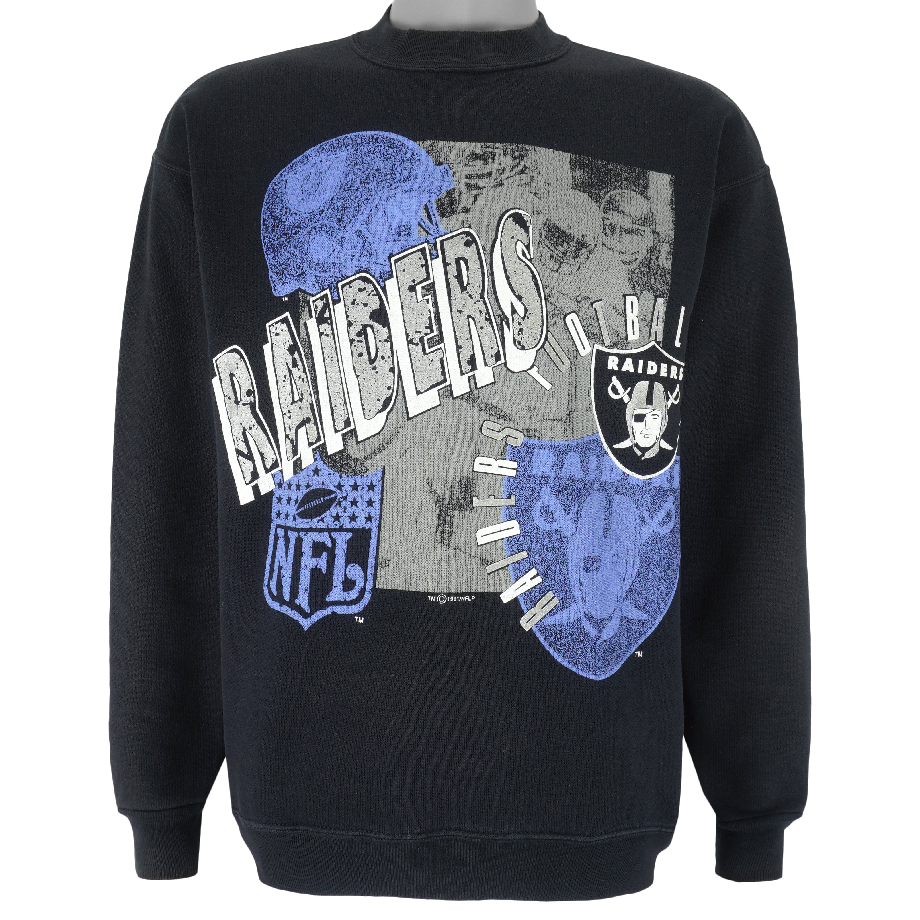 NFL (Logo 7) - Los Angeles Raiders Crew Neck Sweatshirt 1991 Large Vintage Retro Football