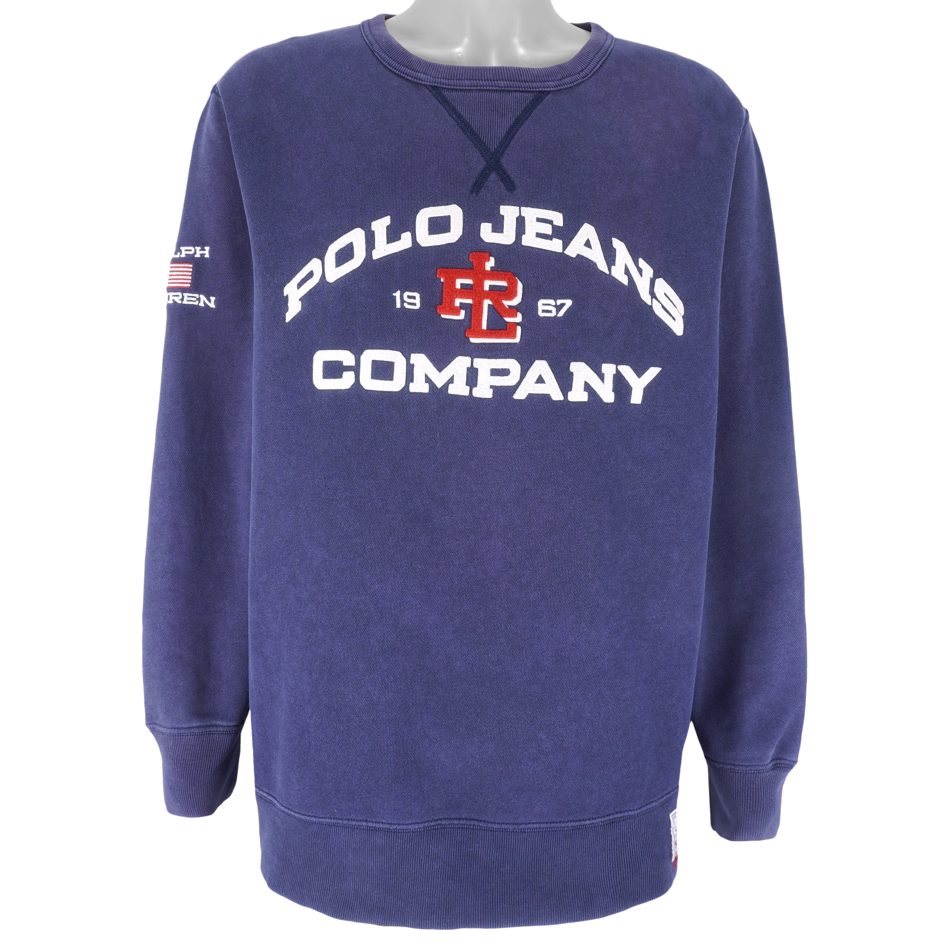 Ralph Lauren (Polo) - Blue Polo Jeans Co. Crew Neck Sweatshirt 1990s Large Vintage Retro
