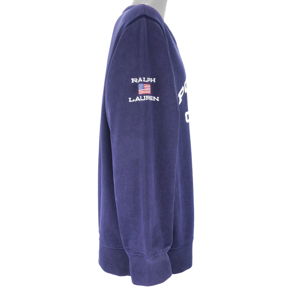 Ralph Lauren (Polo) - Blue Polo Jeans Co. Craw Neck Sweatshirt 1990s Large Vintage Retro