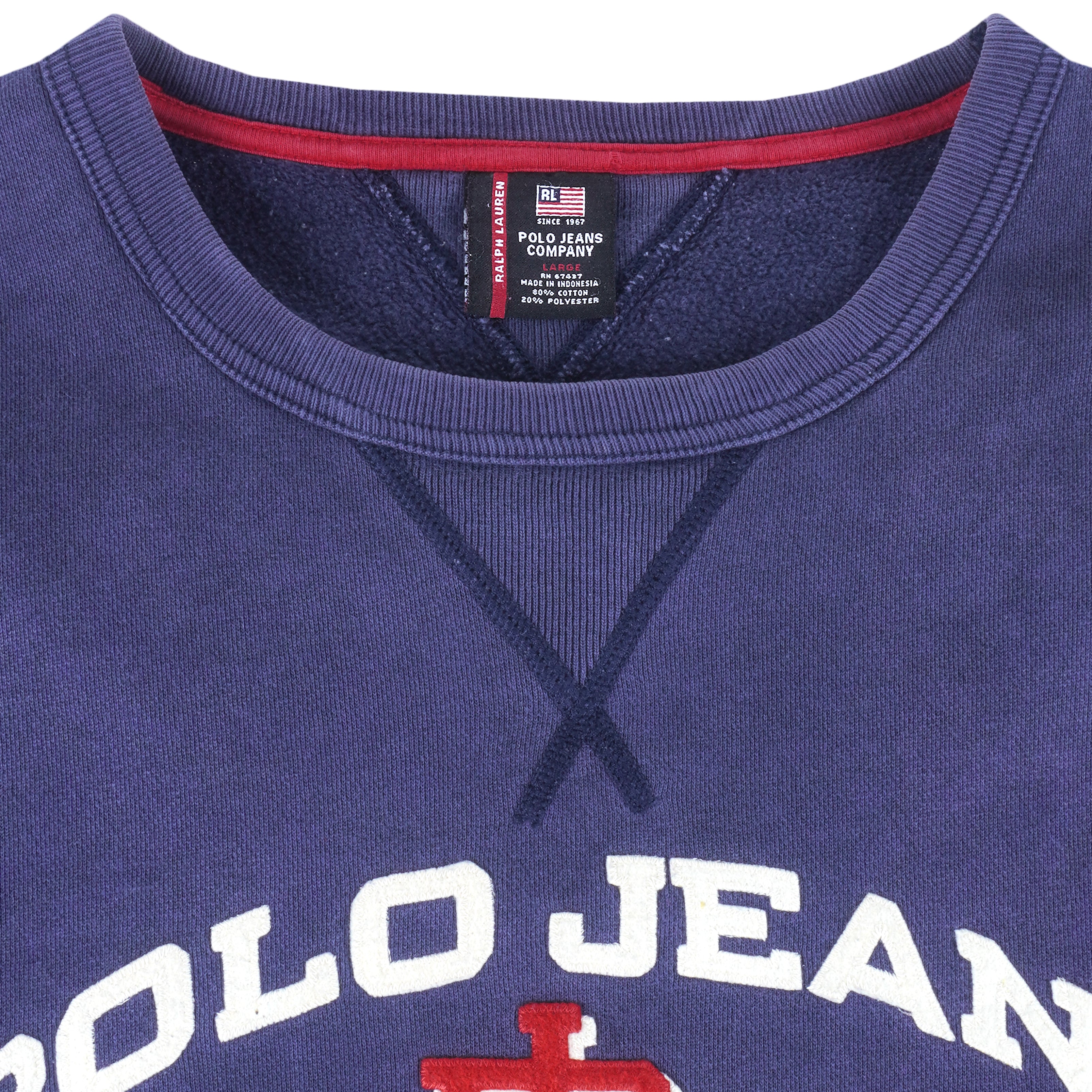 Ralph Lauren (Polo) - Blue Polo Jeans Co. Craw Neck Sweatshirt 1990s Large Vintage Retro