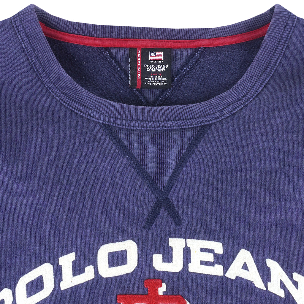 Ralph Lauren (Polo) - Blue Polo Jeans Co. Craw Neck Sweatshirt 1990s Large Vintage Retro