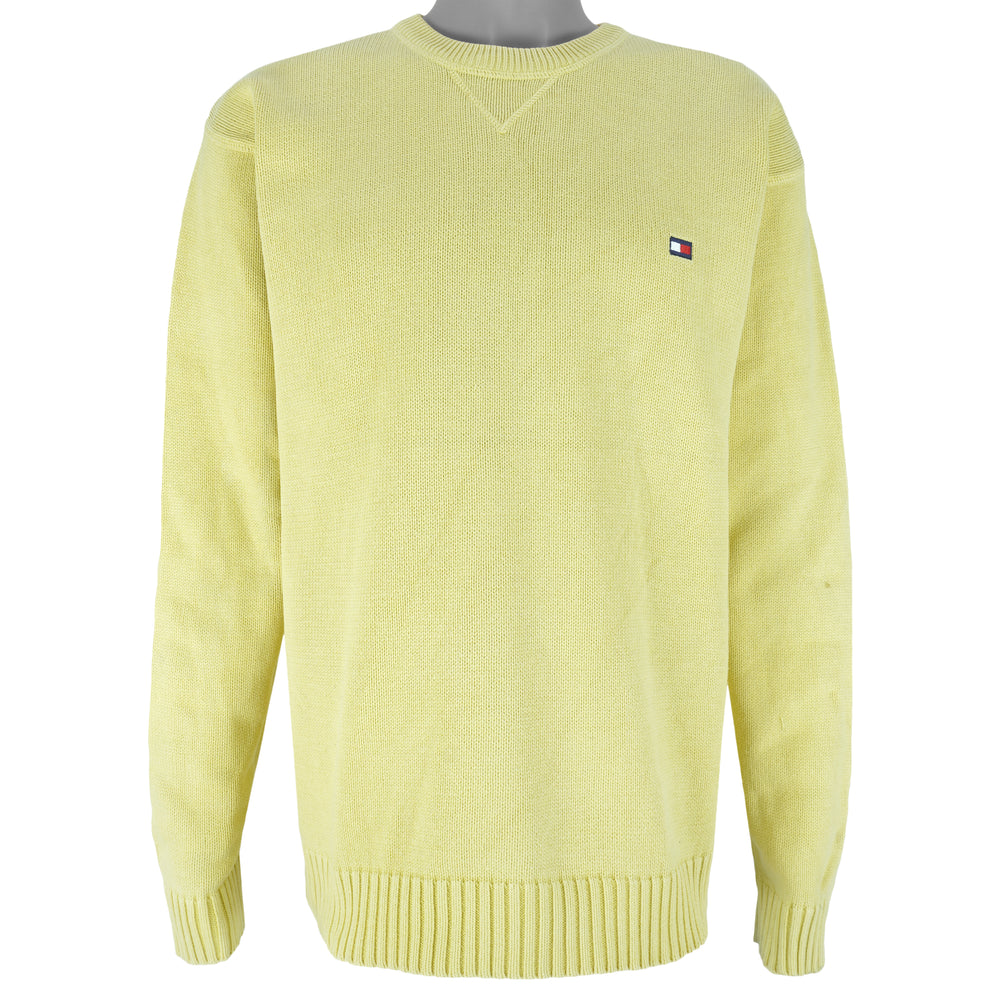 Tommy Hilfiger - Yellow Embroidered Knit Sweater 2000s X-Large Vintage Retro