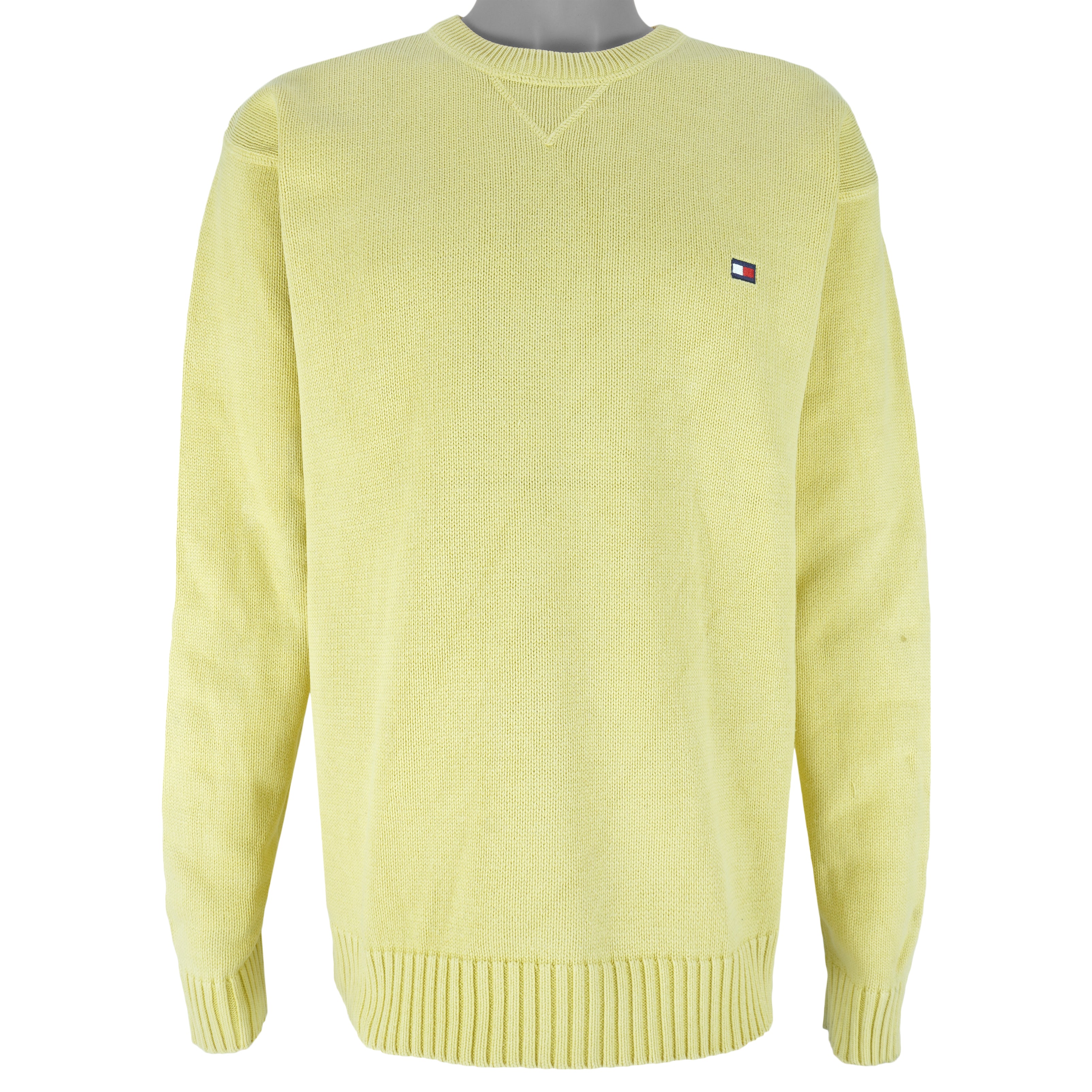 Tommy Hilfiger - Yellow Embroidered Knit Sweater 2000s X-Large Vintage Retro