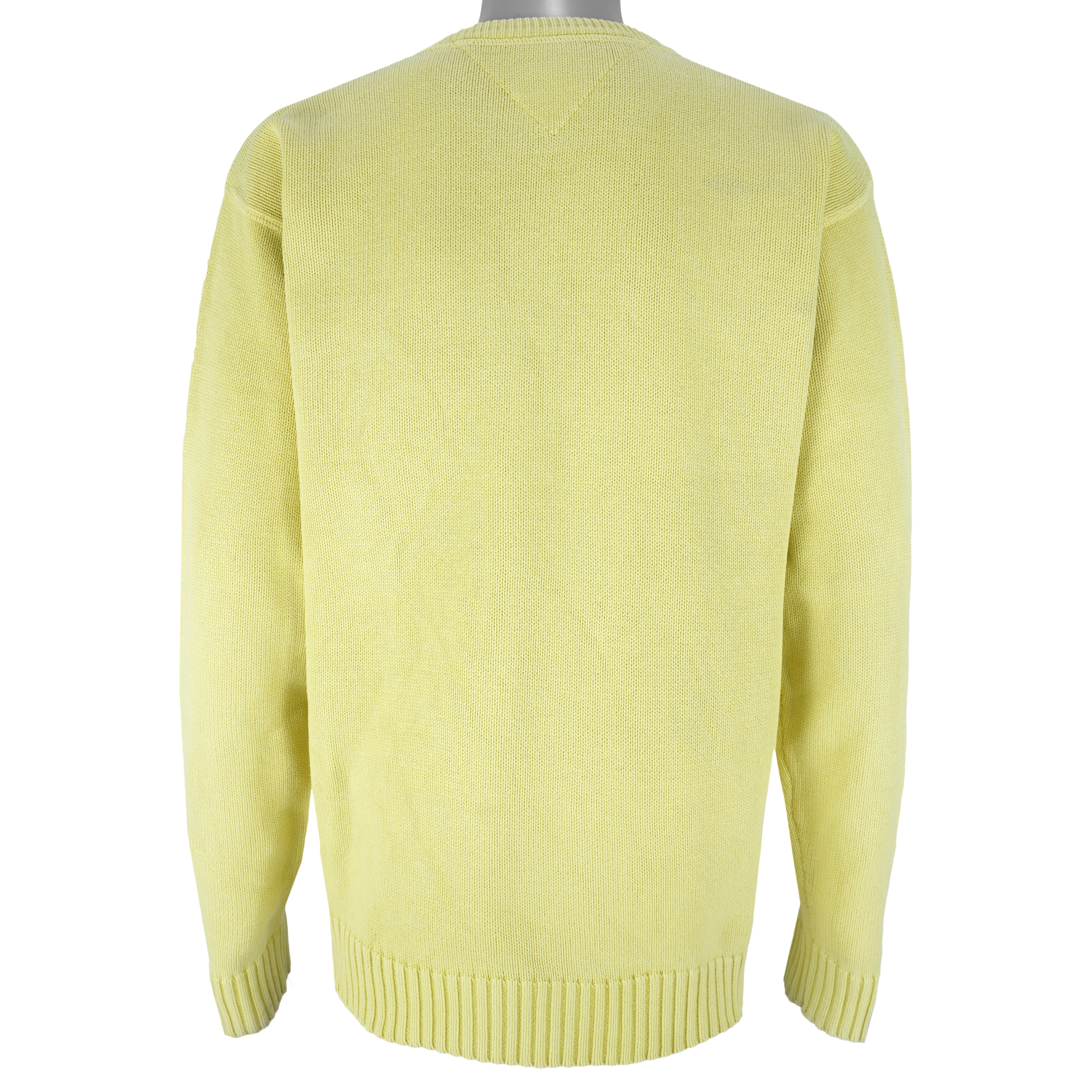 Tommy Hilfiger - Yellow Embroidered Knit Sweater 2000s X-Large Vintage Retro