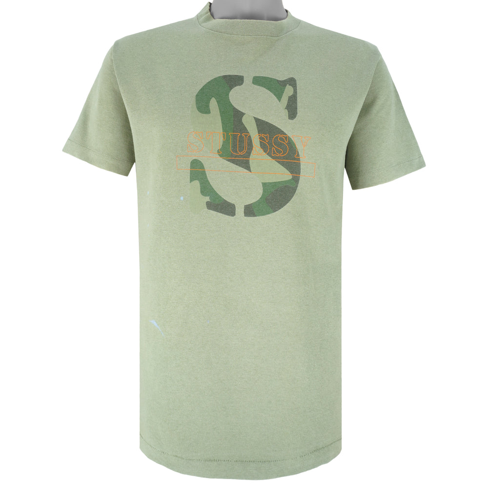 Stussy - Light Green Big Logo T-Shirt 1990s Large Vintage Retro
