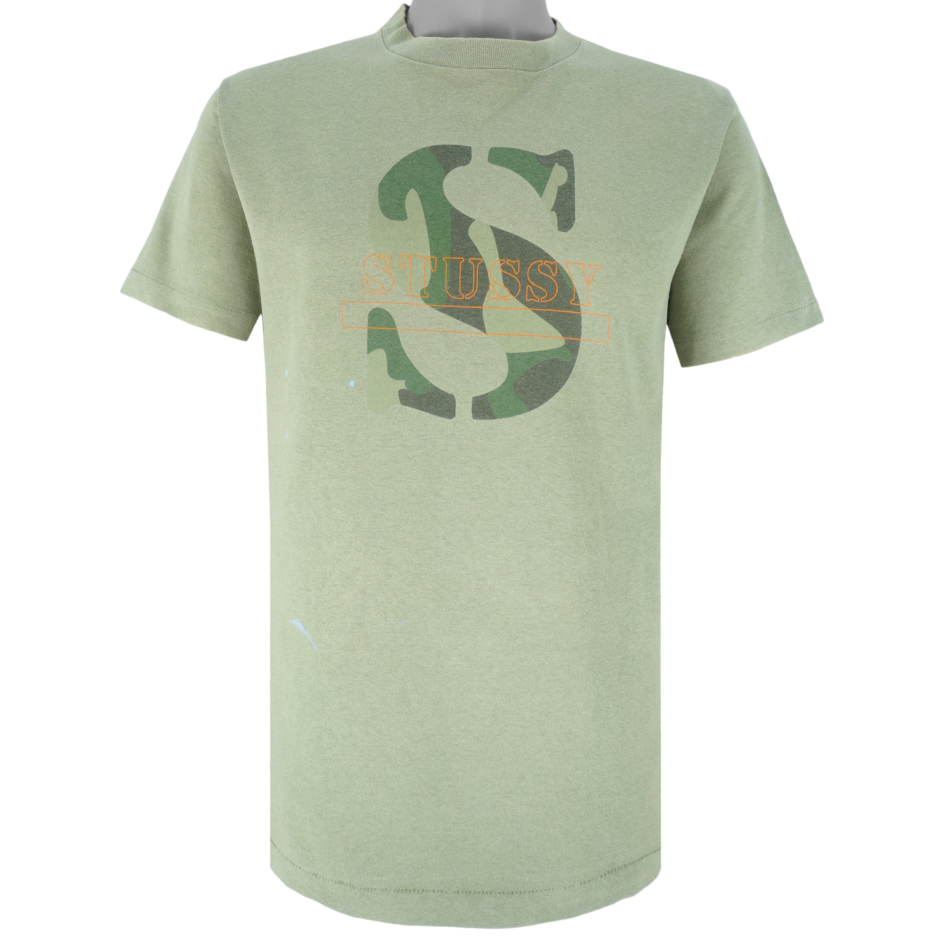 Stussy - Light Green Big Logo T-Shirt 1990s Large Vintage Retro